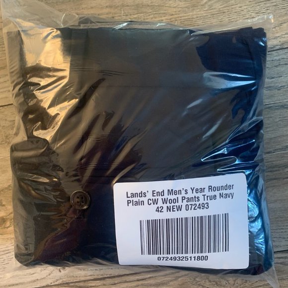 NWT LANDS' END MEN'S YEAR ROUNDER PLAIN FRONT CW WOOL PANTS TRUE NAVY 38, 42 - Picture 9 of 10